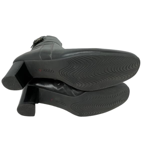 Ecco Size 40(9) Black Leather Mid Calf Boots Adjustable Buckle Side Zip-Flaw - Picture 10 of 16